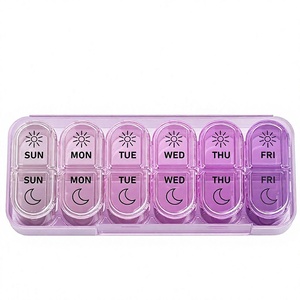 Boîte de rangement hebdomadaire pour pilules en plastique coloré, portable, avec compartiments détachables AM/PM, double rangée, organiseur de médicaments, pilulier de voyage - Product Image 3