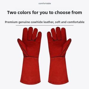 Guantes de soldadura eléctrica de piel de vaca de 40 cm, resistentes a altas temperaturas, antiescaldaduras, de doble capa, resistentes al desgaste y engrosados para trabajo. - Product Image 6