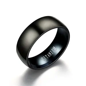 간단한 세련된 8mm 와이드 손가락 반지 사용자 정의 보석 공백 망 티타늄 스틸 블랙 반지