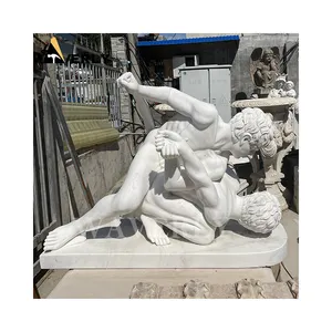 Greek Marble Garden StatuesTwo Men Statue Man Fighting Statue White Marble The wrestlers Sculpture For Sale