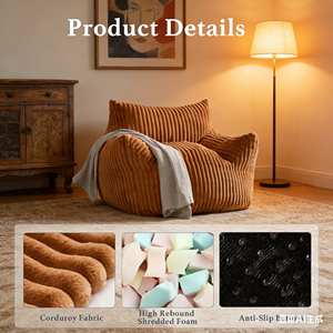 Fauteuil pouf en <span class=keywords><strong>peluche</strong></span> avec accoudoirs pour adultes, canapé de sol moelleux et confortable, fauteuil d'appoint individuel pour salon, chambre et dortoir - Product Image 3