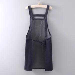 Tablier de cuisine noir à bavoir pour femmes Logo brodé personnalisé chef cuisine Denim chef tablier en toile avec poches