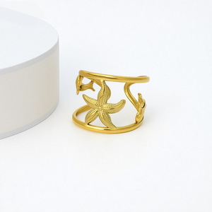 Summer Unique Niche Design Double Layered Starfish <b>Ring</b> Vintage Style Exquisite Unisex's Stainless Steel <b>Rings</b> Fashion Jewelry - Product Image 5