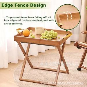 Custom-made wooden portable folding coffee table, Japanese style lazy person movable sofa side table <b>snack</b> <b>tray</b> household <b>tray</b> - Product Image 3