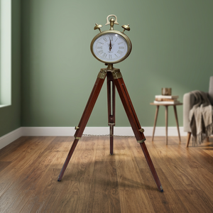 Antique Metal Tripod Floor Clock Stand with Love Theme-Room Dcor Corner Office Clock From Uttarakhand - Product Image 1