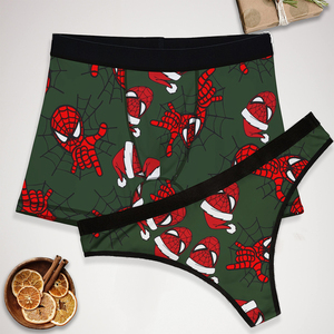 OEM Manufacturer Custom Matching Underwear Christmas Spider Web Hats Noel <strong>Couples</strong> <strong>Boxer</strong> &amp; Thong Set - Product Image 6