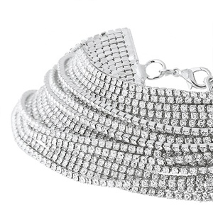 MoyaMiya Luxury Vintage Women's <strong>Chunky</strong> Choker <strong>Necklace</strong> Multilayer Shiny Rhinestone with Link Chain Trendy <strong>Silver</strong> Gold <strong>Necklace</strong> - Product Image 3