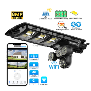 Hongnaer 8MP لاسلكية 3 فيديو عدسة مزدوجة تعمل بالطاقة الشمسية كاميرا IP V380 Pro 4K واي فاي الأمن CCTV الشمسية ضوء الشارع الكاميرا - Product Image 1