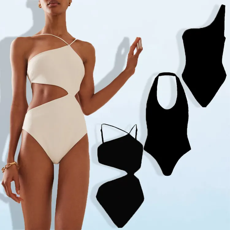 HL manufacturer wholesale solid color blank sexy cutout monokini one piece swimwear women custom swimsuit