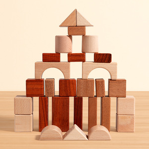 Jouets d'empilage éducatifs en bois massif de noyer de plage à grosses particules, ensembles de blocs de construction avec plateau de rangement - Product Image 2