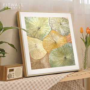 Hand Painted Lotus Leaf Oil Painting Wood <b>Frame</b> Abstract Art Tea Room Wall Decor Modern Minimalist Style - Product Image 4