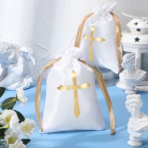 Sacs-cadeaux de luxe en satin avec cordon de serrage sacs-cadeaux religieux pochettes à bijoux en bonbons croisés pour baptême première communion faveur de fête - Product Image 5