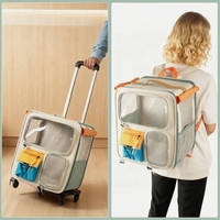 Sac à dos à roulettes 2-en-1 pour animaux de compagnie, valise de transport grande capacité, chariot portable pour animaux avec 4 roues pour chats et chiens en voyage