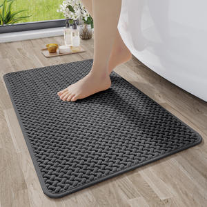 Tapis de bain en mousse rectangulaire antidérapant, séchage rapide, absorbant, pour salle de bain, toilettes, porte, gris, texture tissée, fibre de polyester - Product Image 2
