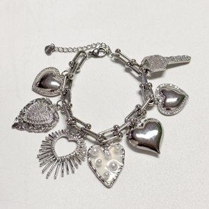 Moda nueva plata corazón amor Multi encantos collar pulsera conjunto mujeres fiesta uso diario joyería lujo Venta caliente collar - Product Image 4