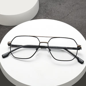 Marcos ópticos de Metal para hombre de buena calidad, bloqueo de luz azul, azul plateado, Cuadrado redondo, protección ocular inoxidable - Product Image 2