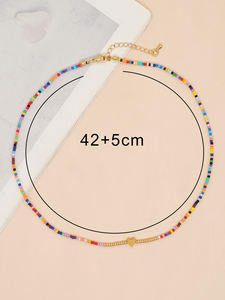 Go2boho カラフルチョーカー 女性向け ファッション ビーズ 手作り ゴールド ハートチャーム チェーン ボヘミアン ネックレス ジュエリー サマートレンド - Product Image 4