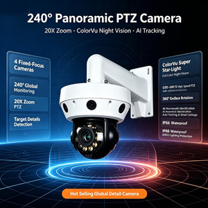 Caméra IP PTZ panoramique multi-lentilles de sécurité avec 4 objectifs fixes, 1 objectif zoom optique 20X, suivi automatique et microphone - Product Image 1