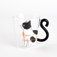 Mug en verre de 300 ml pour la maison, motif chat de dessin animé, avec poignée, résistant à la chaleur, compatible lave-vaisselle et micro-ondes, unisexe, pour couple, enfants, lait et café