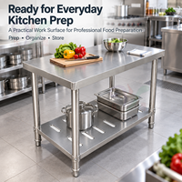 Table de travail en acier inoxydable 304 avec étagère inférieure perforée, robuste, pour la préparation des aliments dans les restaurants commerciaux, personnalisable