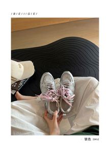 2026 Spring Summer Breathable <b>Mesh</b> Sneakers, <b>Women</b> Silver Racing Design Thick Sole Shoes, Versatile Casual Retro <b>Trainer</b> Shoes - Product Image 4