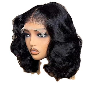 วิกผมบ๊อบลอนคลายแบบธรรมชาติ <span class=keywords><strong>ผม</strong></span>แท้ 100% วิกผมสั้นแบบไม่ต้องใช้กาว  พร้อมส่ง วิกผมลูกไม้โปร่งแสง HD สีธรรมชาติ - Product Image 1