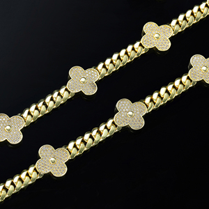 Collar y Pulsera <span class=keywords><strong>de</strong></span> Cadena Fashion Clover <span class=keywords><strong>Monaco</strong></span>, Chapados en <span class=keywords><strong>Oro</strong></span> <span class=keywords><strong>de</strong></span> 14K y 18K, con Zirconia, Accesorio para Mujer, Estilo Hiphop - Product Image 3