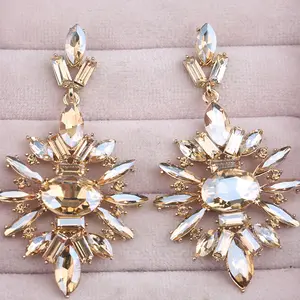 Fashion Wholesale Jewelry geometrical crystal earrings hollow geometric zinc alloy party trendy cz earrings jewelry wholesale