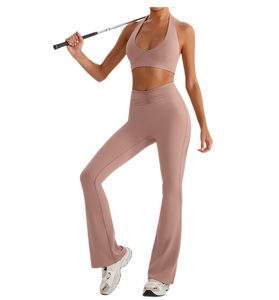 Ensemble de yoga pour femme Under <span class=keywords><strong>Lulu</strong></span> Custom, respirant, léger, avec bretelles halter et pantalon évasé, vêtements de sport - Product Image 4