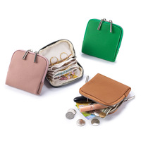 Pochette de voyage carrée en cuir véritable grainé, double fermeture éclair, pour maquillage, boucles d'oreilles et colliers – Vente en gros
