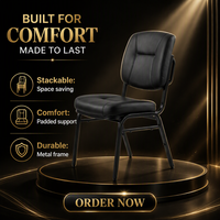 Chaise empilable noire pour banquet, structure tubulaire en métal, siège rembourré, mobilier pour salle de réception, événement, hôtel