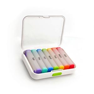 Organisateur de pilules hebdomadaire personnalisable en plastique, 14 compartiments, couleurs arc-en-ciel - Product Image 2