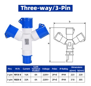 Prise industrielle multiprise ODM 3 broches <span class=keywords><strong>32A</strong></span> de type Y avec <span class=keywords><strong>adaptateur</strong></span> répartiteur étanche IP44 CE RoHS pour travaux sur site - Product Image 2