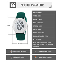 Montre sport numérique ronde SKMEI 2218, boîtier ABS, bracelet en silicone, étanche 50M, lumière EL, compte à rebours, montre-bracelet décontractée pour jeunes, Reloj