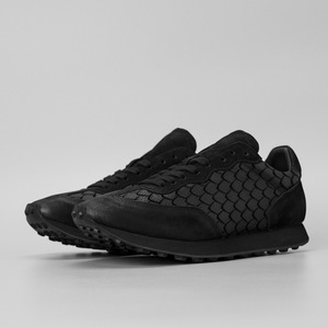 Men's Black Woven Low Top Casual Leather Sneakers Genuine Leather Suede Upper Mesh Lining Anti-Slip Rubber Outsole Outdoor <b>Shoes</b> - Product Image 2