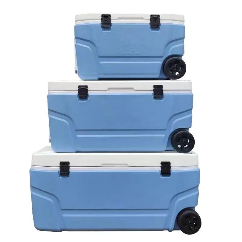 60 qt Kunststoff OEM Eistruhe Kühlbox für Wandern Eis Kühlbox, Eisbox-Set Eistruhe Kühlwagen mit Rädern