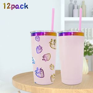 12Pack Logo Custom Laser Engraved Colorful Powder Coated Rainbow Plated 20Oz Stainless Steel Car Mugs Water <b>Bottle</b> - Product Image 1