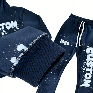 Factory Direct Mens Two Piece Knitted Terry Tracksuit Hoodie Flared <b>Pants</b> Set Autumn Warm Printed Sweatsuit Custom Logo - Product Image 2