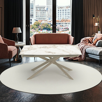 Hotel Esstisch Set Luxus Sinter steinplatte Metall beine Elegantes Design 8-Sitzer für Lobby Restaurant bereich Hotel möbel