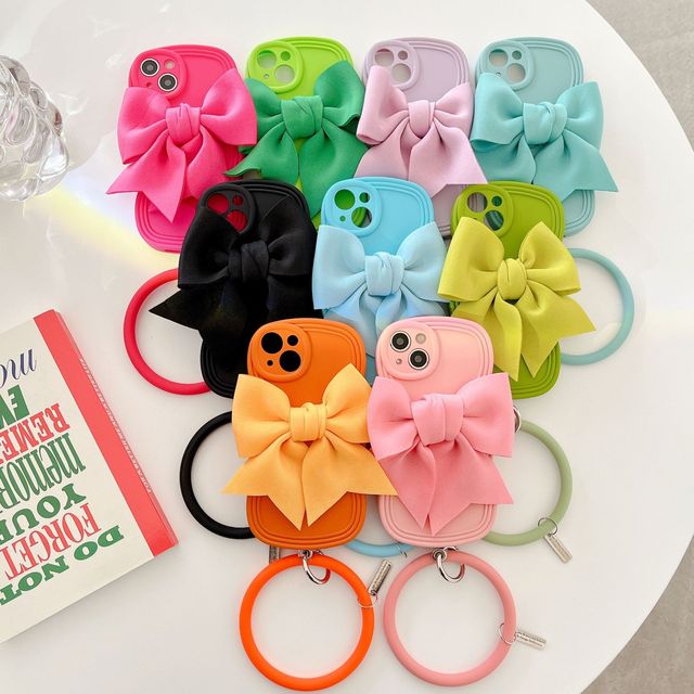 For iPhone 15 14 13 12 11 Pro Max XS XSmax XR X 7 8 Plus Wave Edge Solid Color Cute Bow Tie Mobile Phone Case