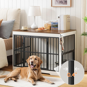 Köpek kafesi mobilya kapalı ahşap köpek kulübesi ile ayarlanabilir yükseltilmiş köpek kase besleyici, büyük orta Pet House End masa - Product Image 6