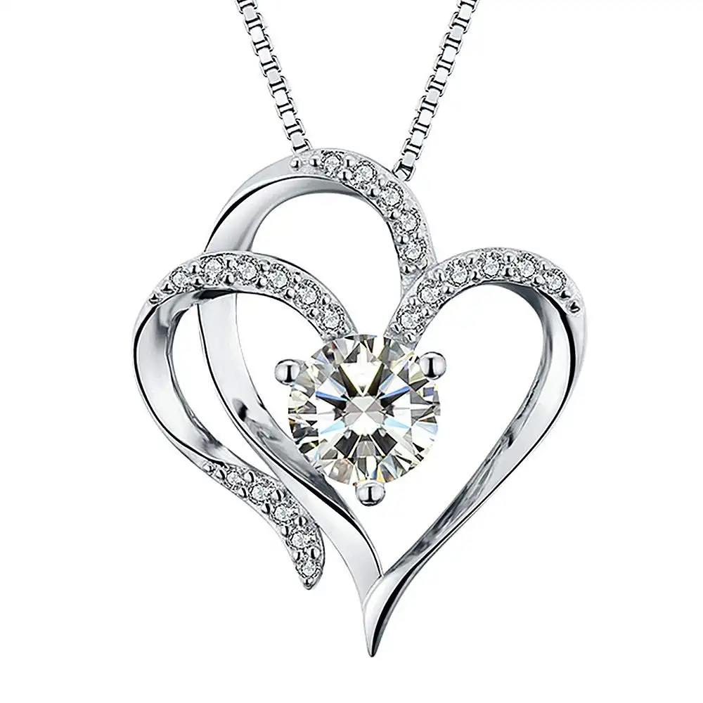 Hainon Double Heart Pendant Necklaces Women 925 Silver Love Birthstone Heart Pendant Necklace Jewelry Wholesale China