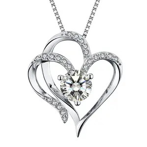 Hainon Double Heart Pendant Necklaces Women Love Birthstone Heart Pendant Necklace Jewelry Wholesale China