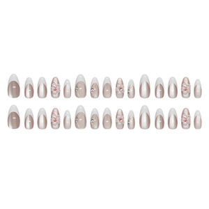 Lot de 24 <span class=keywords><strong>faux</strong></span> ongles à presser, motif floral, forme amande moyenne, couvrance totale, avec <span class=keywords><strong>colle</strong></span>, pour doigts, personnalisables - Product Image 3