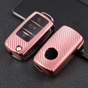 Funda Protectora de Fibra de Carbono TPU para Llaves de Coche Volkswagen Sagitar PASSAT CC Polo Skoda <span class=keywords><strong>VW</strong></span>, Llavero, Accesorio para Bolsa - Product Image 4