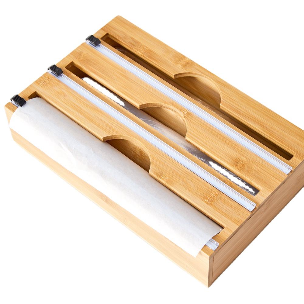 Dispenser Per Carta Stagnola E Pellicola In Bambù - 2 In 1, Organizzatore Da Cucina Riutilizzabile - Foto 10