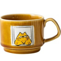 Tasse à café en céramique vintage avec glaçure de four, tasse en grès amusante avec imprimé chat grincheux de dessin animé pour la maison, le bureau ou comme cadeau