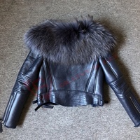 Veste courte en similicuir pour femme avec col en fourrure, fermeture éclair, style motard, vêtement d'extérieur d'hiver