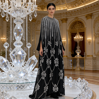 Robe de bal musulmane pour femmes, robe longue à manches longues, col rond, coupe ample, brodée de perles, de strass et de sequins, kaftan abaya