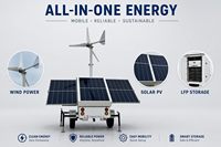 Remolque de Energía Móvil Híbrido Eólico Solar, Turbina de 1kW, Panel Solar de 2kW, Batería LFP, Sistema de Almacenamiento de Energía Fuera de la Red GW Mobile 1210